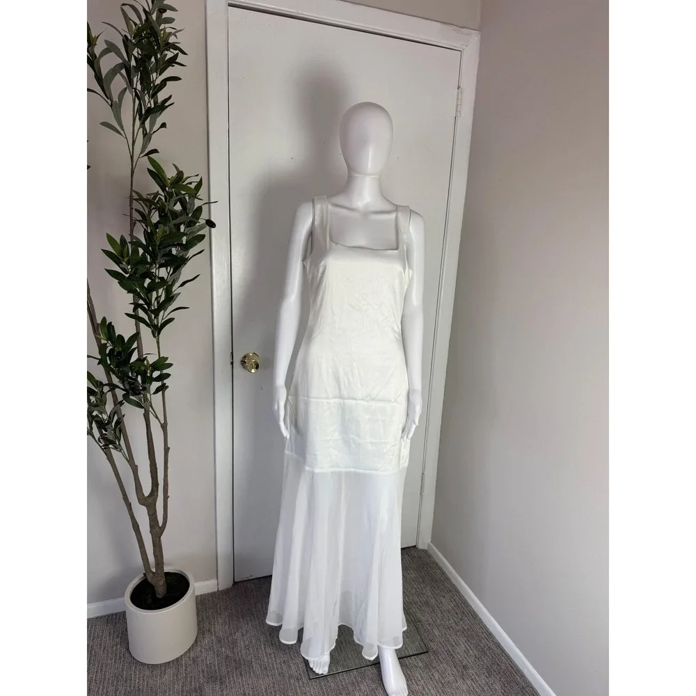 Commense White Maxi Dress Sheer Panel Sleeveless Party Cocktail Dress‎ size S